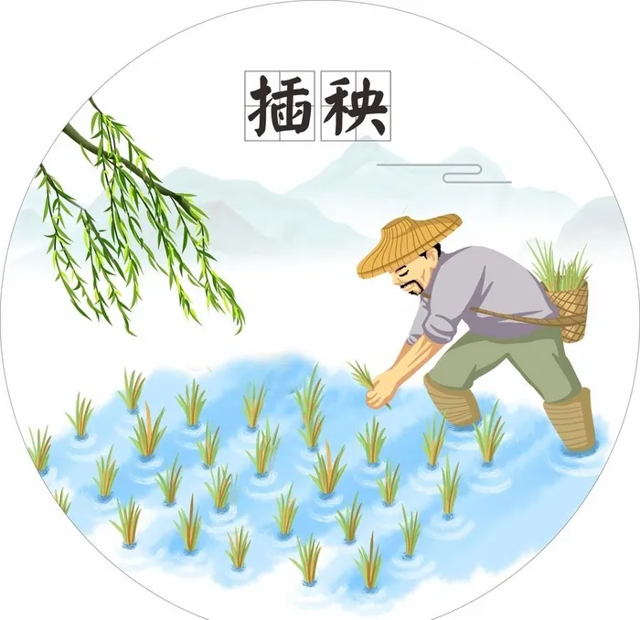 插秧水墨图片cdr矢量模版下载