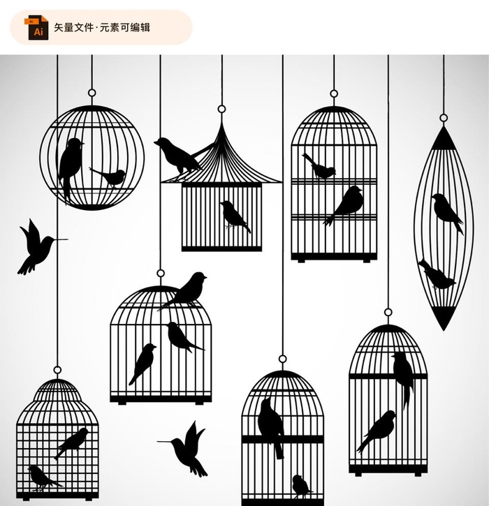 鸟笼剪影矢量素材图片