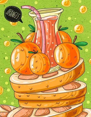 小清新水果之橙子板绘插画图片