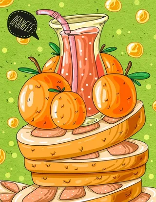 小清新水果之橙子板绘插画图片