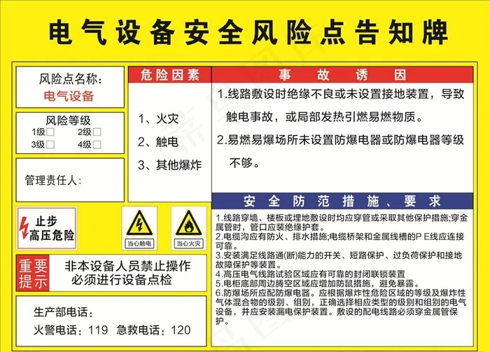 电器设备安全风险点告知牌图片cdr矢量模版下载
