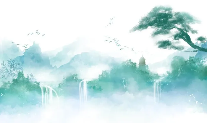 松树青山绿水山水背景图片