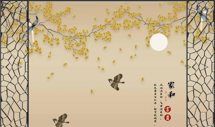 中式古典花鸟背景墙图片(9071x5669)psd模版下载
