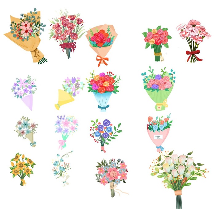 手绘手捧花束花朵图片