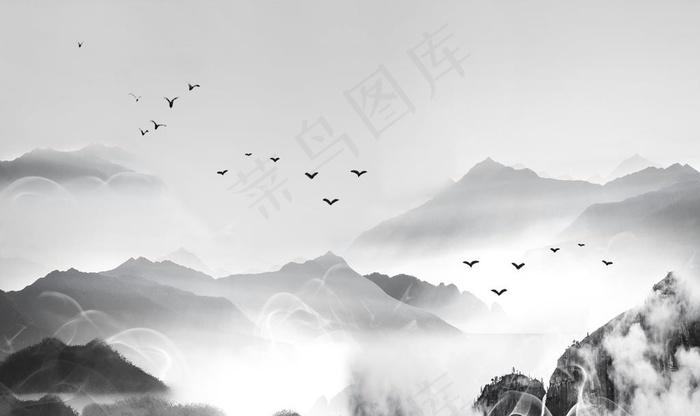 中式意境山水水墨国画图片(9071x5669)psd模版下载