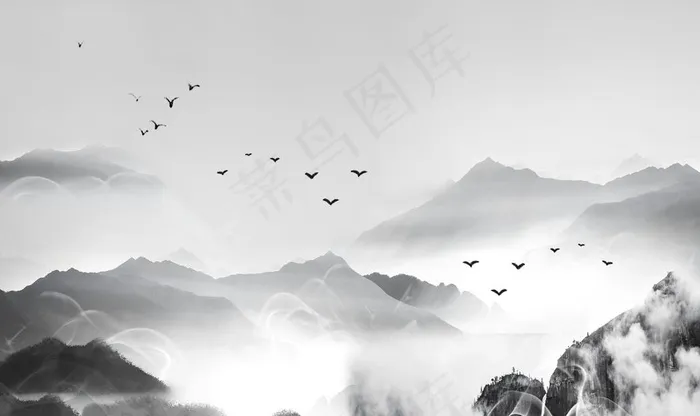 中式意境山水水墨国画图片(9071x5669)psd模版下载