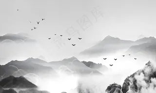 中式意境山水水墨国画图片