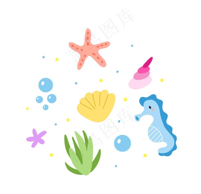卡通海洋元素海马贝壳海星图片