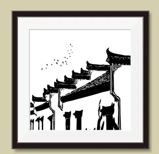 徽式建筑矢量剪影图片