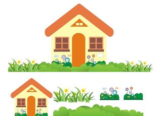 卡通花草房子矢量房子图片
