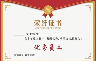 荣誉证书优秀员工图片