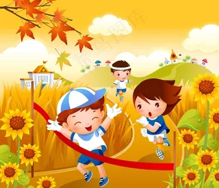 卡通儿童田径矢量图图片