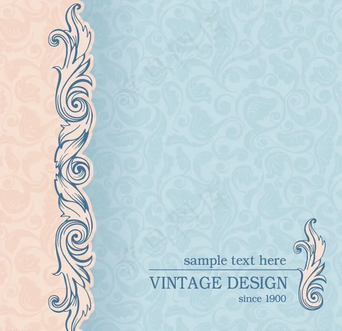 复古蓝色花纹卡片图片eps,ai矢量模版下载