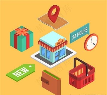 等距风格的线上商店元素插图图片