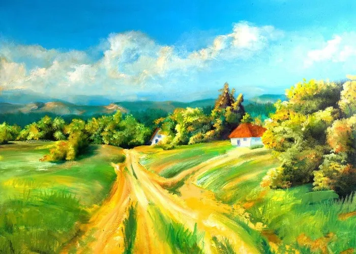 田野 油画图片