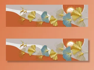 抽象银杏叶麋鹿几何床头画图片