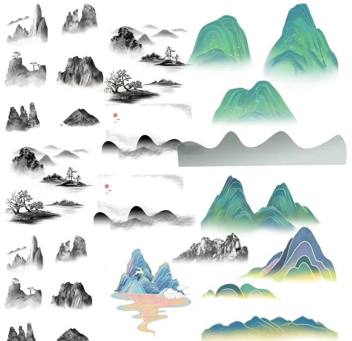 水墨山图片(3000x3000)psd模版下载