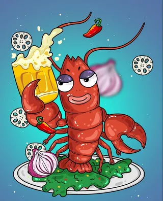 小龙虾啤酒插画图片