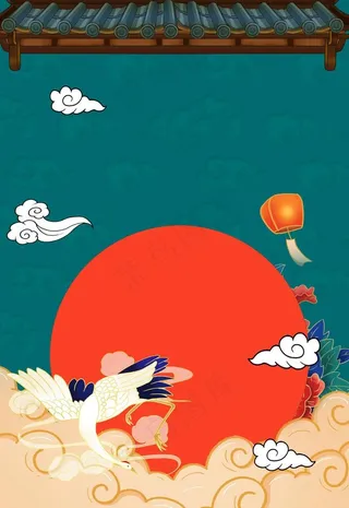 手绘国潮风背景中式海报图片