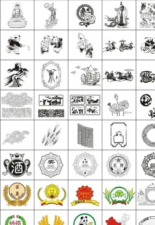 传统线描画 吉祥元素图片