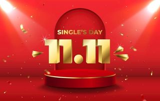 红色舞台双十一海报展板图片