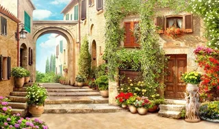 欧式复古小镇街道风景背景画图片