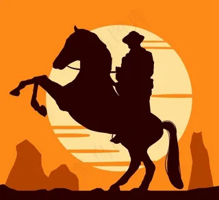 西部牛仔剪影图片