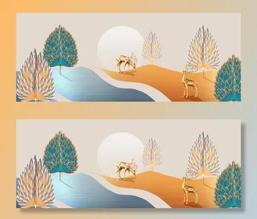 发财鹿麋鹿山水装饰画图片