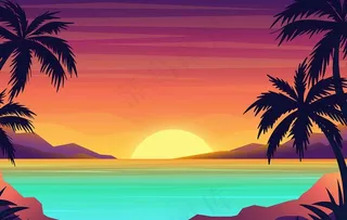 夏季海边插画图片