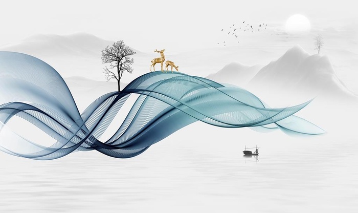 新中式水墨山水背景墙图片