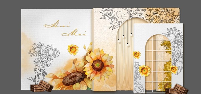 浅黄色向日葵婚礼迎宾区效果图图片