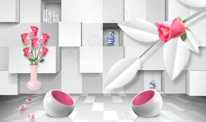 3D花背景墙图片(5906x3691)psd模版下载