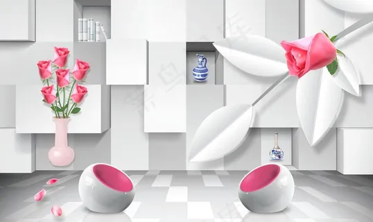 3D花背景墙图片