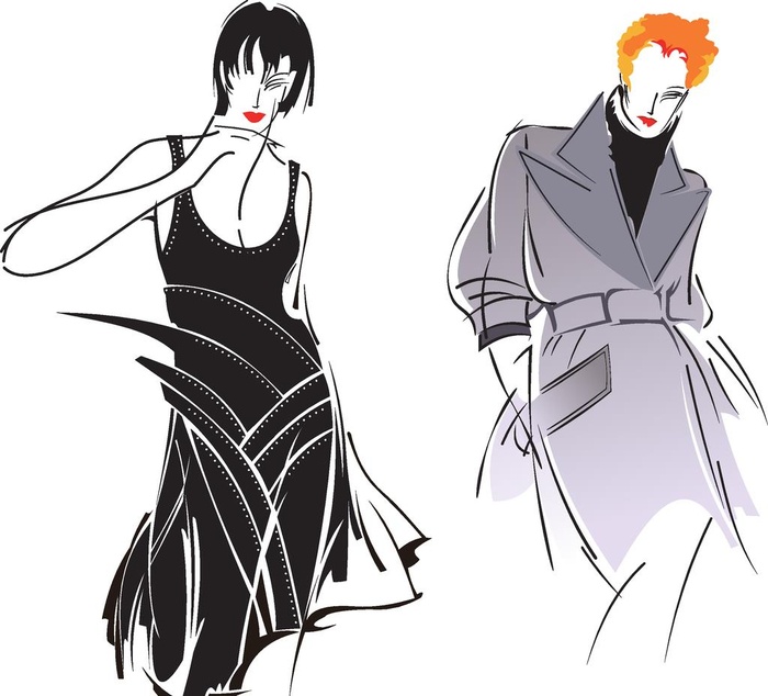 手绘女模特矢量图片