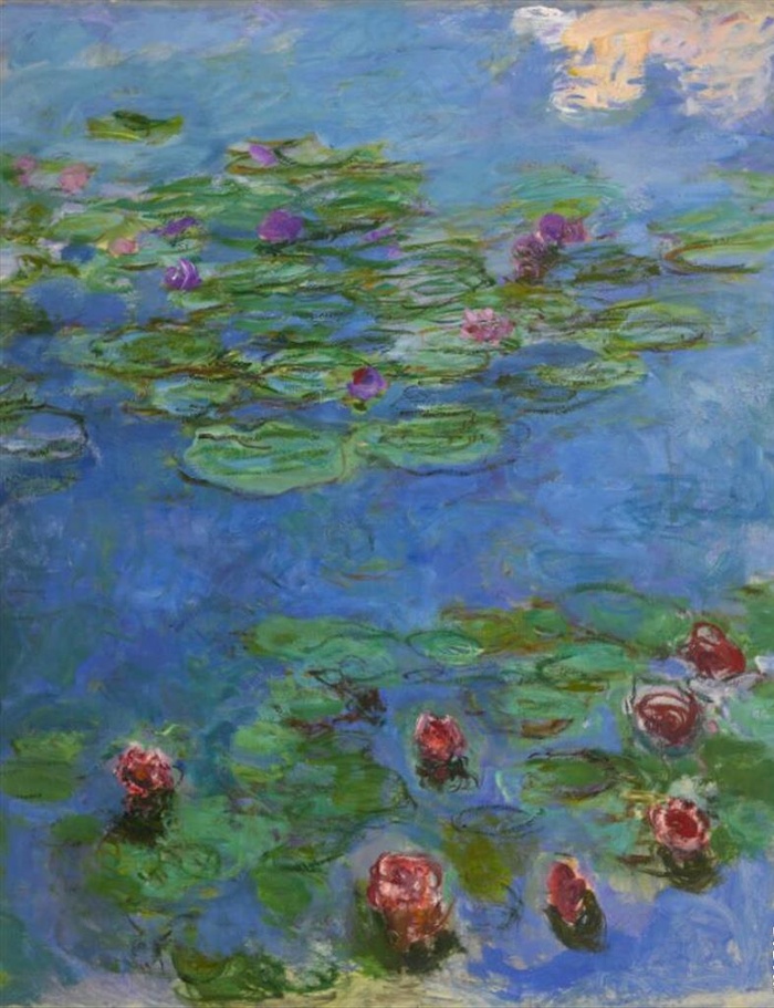 莫奈油画睡莲玄关屏风背景底纹素图片