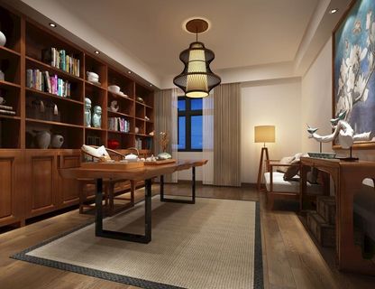 中式书房茶室效果图图片