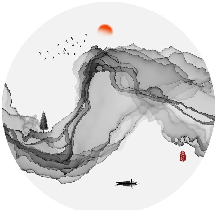 抽象意境水墨山水画图片(5000x5000)psd模版下载