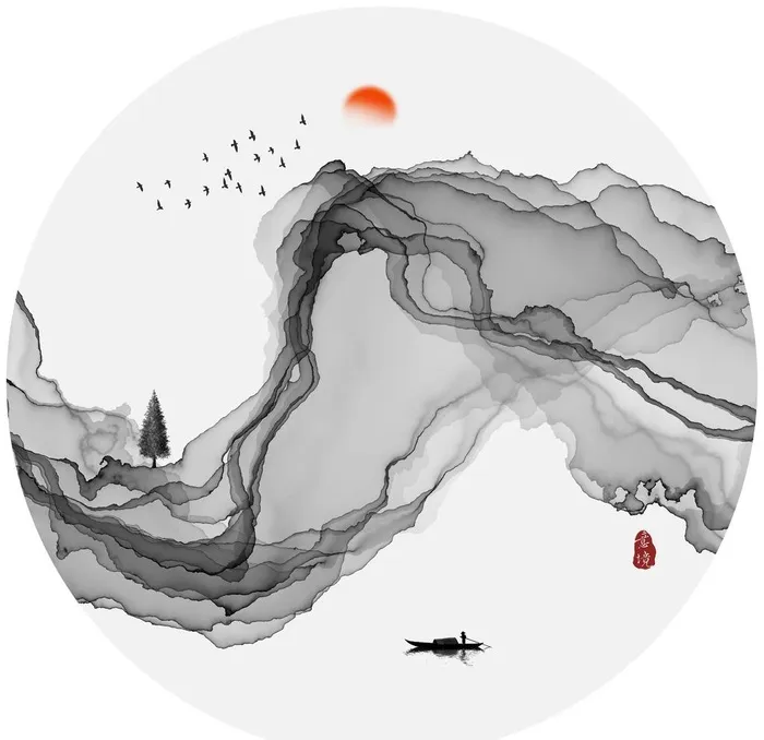 抽象意境水墨山水画图片(5000x5000)psd模版下载
