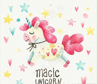 漂亮的水彩独角兽插图图片