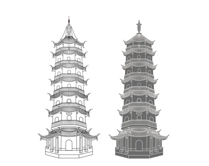 无锡地标南禅寺妙光塔图片ai矢量模版下载