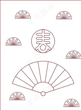 春节红色扇子边框海报图片
