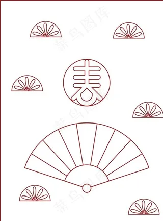 春节红色扇子边框海报图片