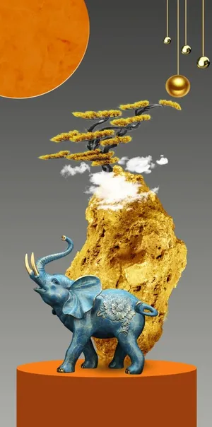 大象发财树几何装饰画玄关图片 大象发财树几何装饰画玄关图片