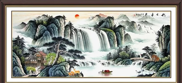 旭日东升山水画图片(5906x2953)psd模版下载