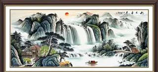 旭日东升山水画图片