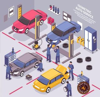 汽车修理场插画图片