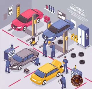 汽车修理场插画图片