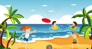 孩子在沙滩上玩耍图片