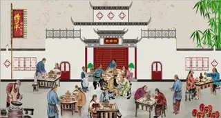 复古怀旧中华传统美食餐饮背景墙图片