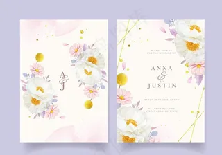水彩牡丹花婚礼请柬图片